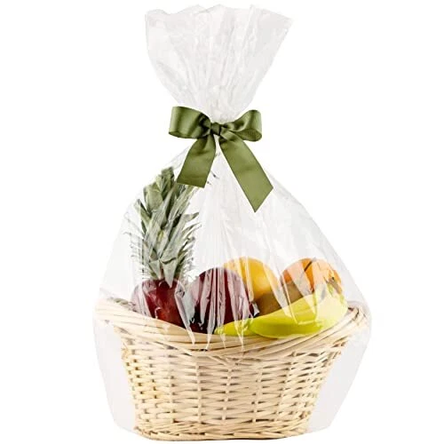 Clear Basket Bags, 24in x 30in Large Clear Cellophane Wrap for Bridal Shower