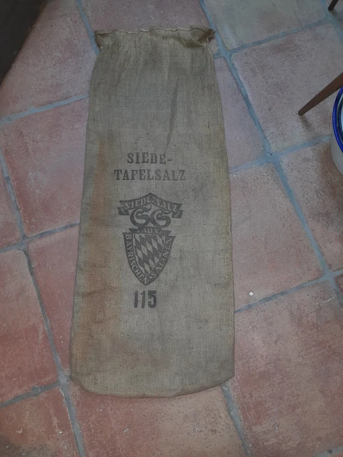 Alter Jute Sack Erntesack Ökosack SIEDETAFELSALZ aus bayer. Salinen alt vintage
