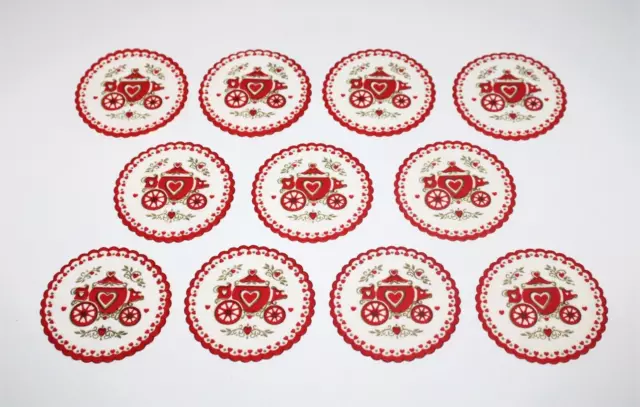 VTG Hallmark Plans A Party Valentine's Day Paper Coasters Hearts Carriage 3 1/4"