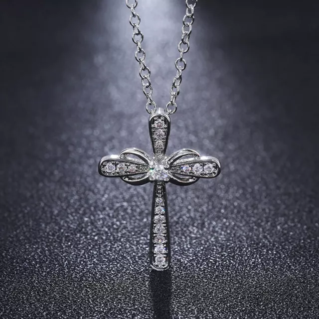 Cross 925 Silver Necklaces Pendants Gorgeous Cubic Zirconia Anniversary Jewelry