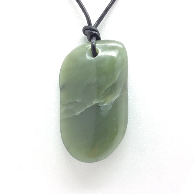 Siberian Nephrite Jade Pebble Pendant Green Stone Necklace Siberia Russia #29