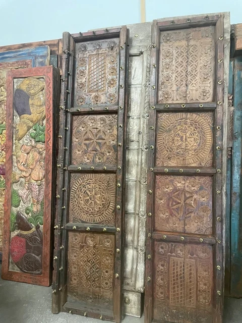 Antique Rustic Chakra Carved Door, Unique Boho Barn Door 80x38 CLEARANCE 2