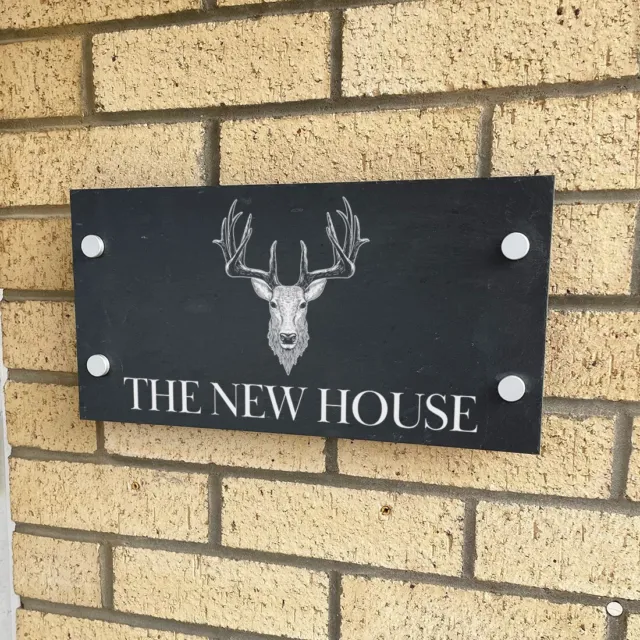 Personalised Stag Slate House Number or Name Wall Mounted Sign