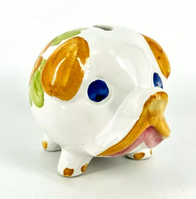 Vtg Pottery Pig Piggy Coin Bank Made In Italy Hand Painted Yellow Orange Floral