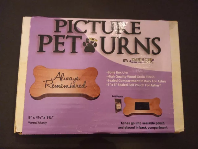 ⭐️ Urna de cremación para perro, caja de urnas en forma de hueso acabado de grano de madera, siempre recordado