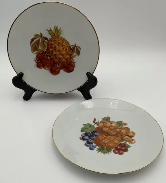 Set of 2 Bareuther Waldsassen Bavaria Germany Fruit Gold Trim Plates 8”