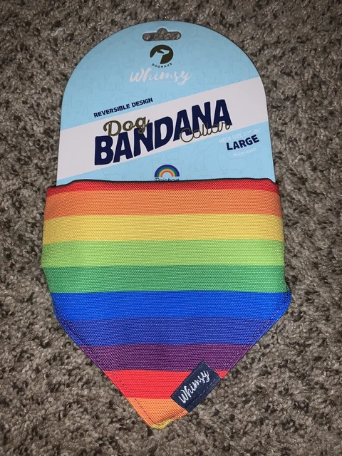 Dog Bandana Reversible Collar Stripes Rainbow Pride Doghaus Whimsy Sz Large