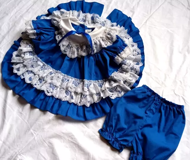 Vintage Golden Age Infant Full Circle Blue Lace Ruffle Pageant Dress 18 Month