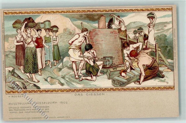 52292907 - 4000 Duesseldorf Ausstellung 1902 Gemaelde Das Giessen sign Fritz