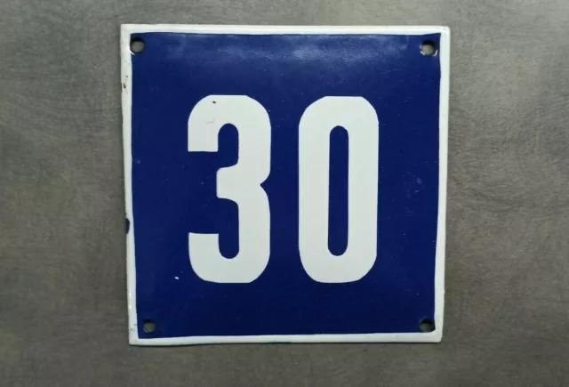 Vintage Enamel Sign Number 30 Blue House Door Street Plate Metal Porcelain Tin