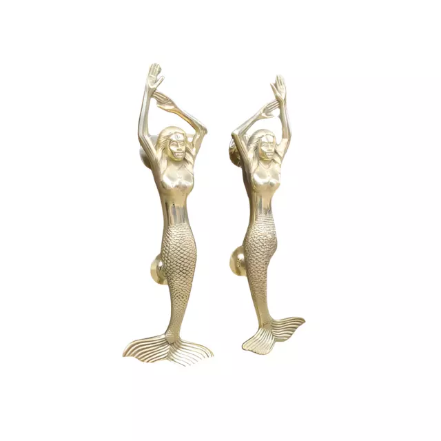 1 Pair Vintage Mermaid statue Brass Door Handle 15" Rustic Drawer Pulls and Knob