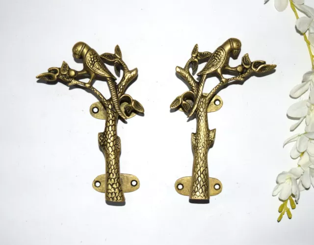 Brass Parrot Door Handle Pair Bird On Tree Window Garden Main Gate Pull EK657