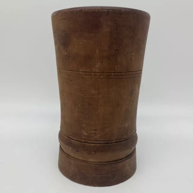 Antique Early 19th Century Primitive Large Carved Wooden 8" Mortar