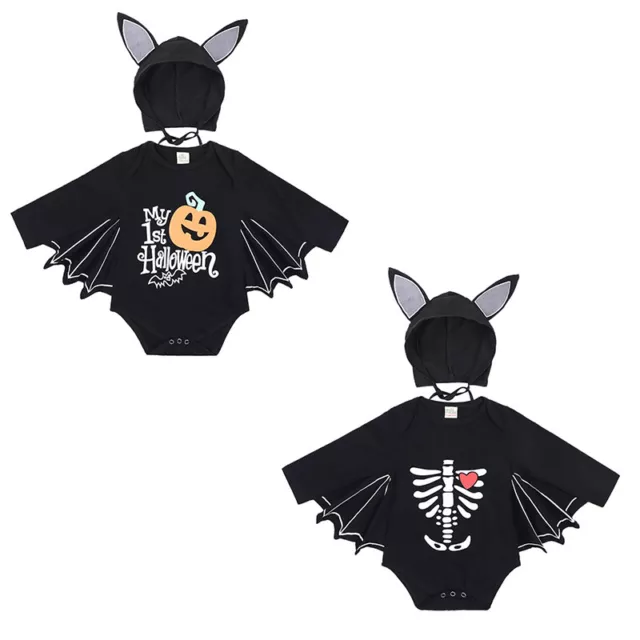 Baby Halloween Black Bat Jumpsuit Romper W/Hat Outfit First Halloween 3-24M