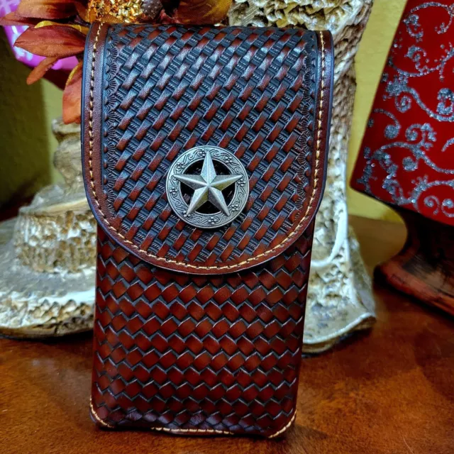 MONTANA WEST Leather Phone Case  Belt Loop Holster brown color star logo