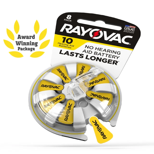 Paquete de 8 baterías de audífono RAYOVAC #10 hechas en EE. UU.