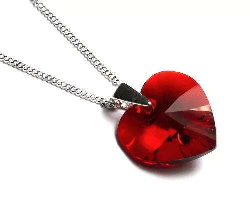 Echt Silber Hals-Kette mit Swarovski® Kristall Herz-Kette rot + Schmuck Box