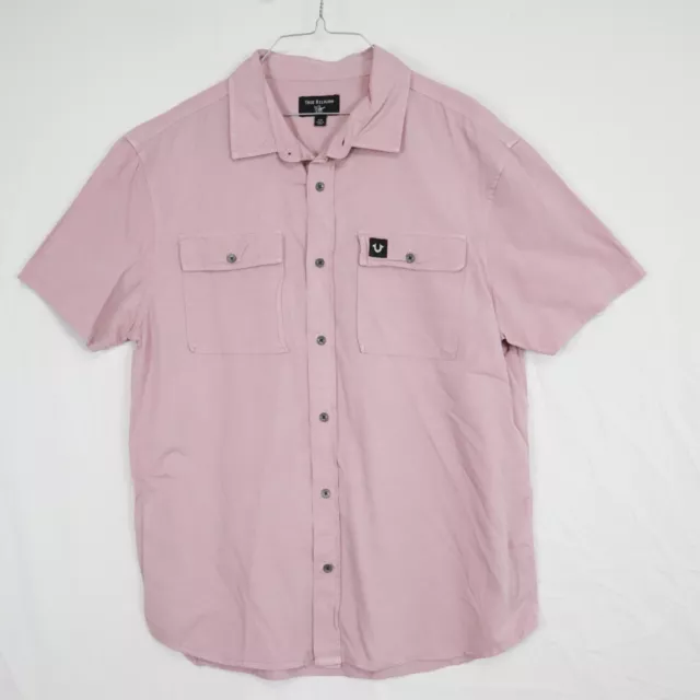 True Religion Shirt Mens Large Outdoor Utility Flap Pocket Casual Button Up Pink