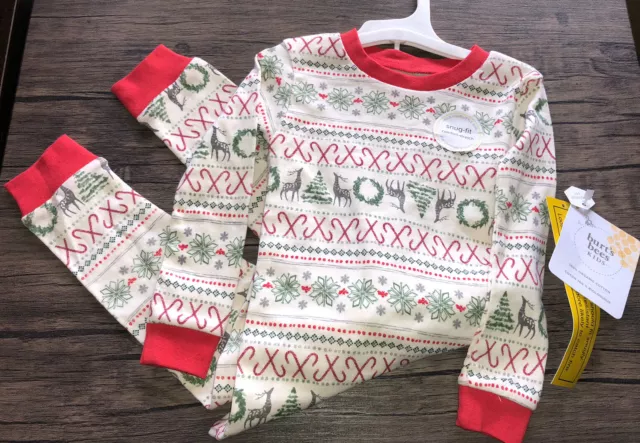 NWT Burts Bees Baby Size 2T Organic Cotton Pajamas Christmas Two Piece