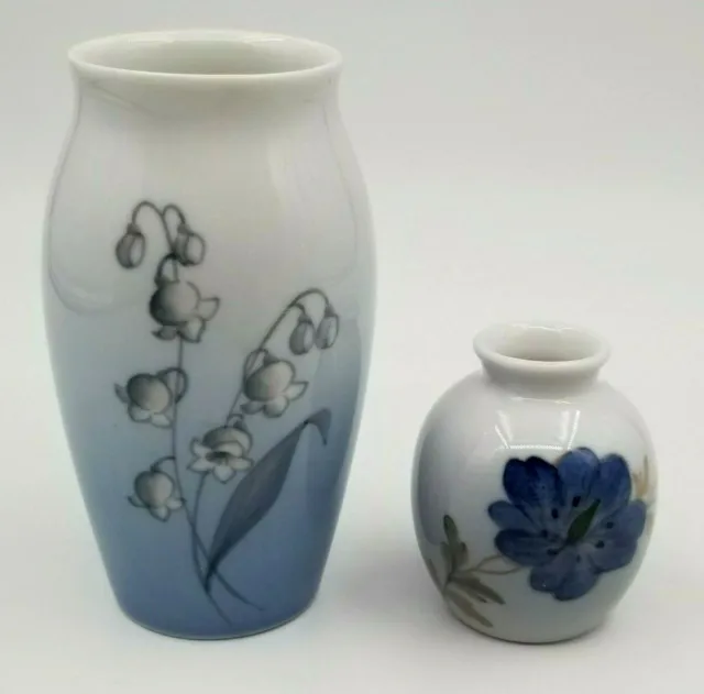 2 BING GRONDAHL B&G Royal Copenhagen LILY OF THE VALLEY Porcelain Blue Urn Vases