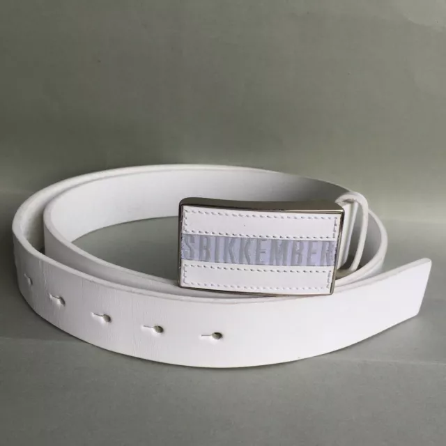 BIKKEMBERGS White Leather Men's Belt  Size  XL : 105