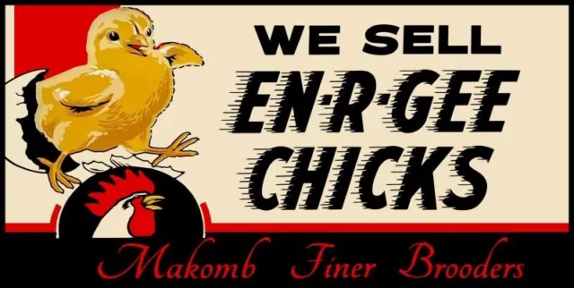 Makomb Finer Brooder En R Gee Chicks NEW Sign 24x48" USA STEEL XL Size 10 lbs
