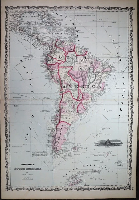 1862 Johnson's Atlas Map ~ SOUTH AMERICA ~(18x28) -#896