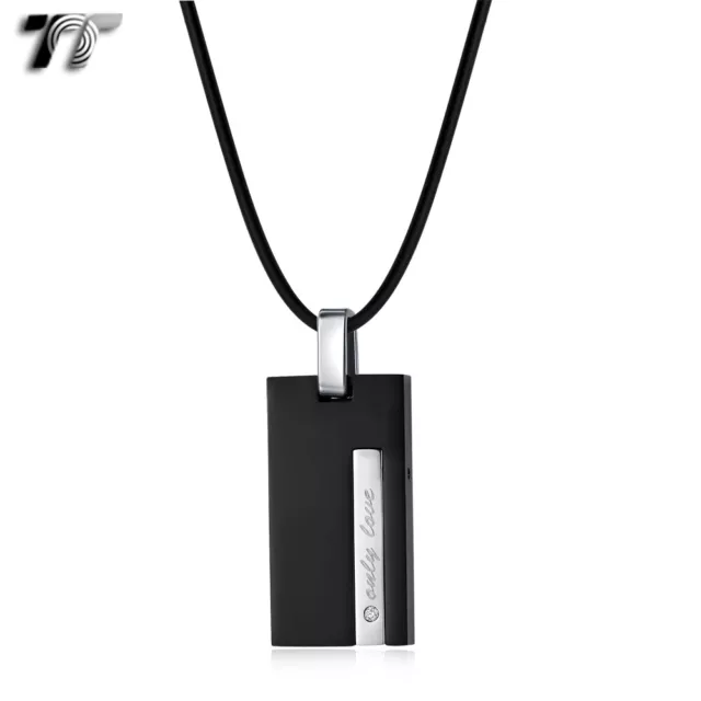 TT 316L Stainless Steel Black Love Dog Tag Pendant Necklace (NP388S) NEW