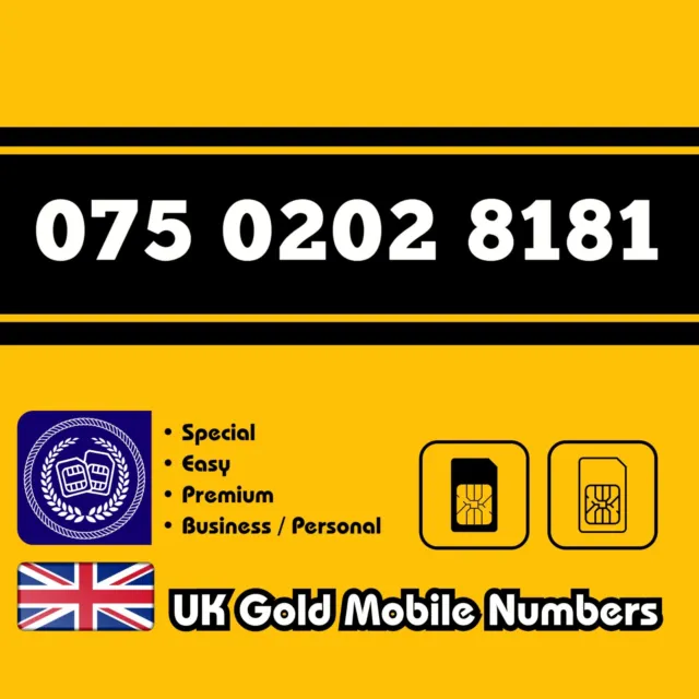 Gold Mobile Number Easy VIP Business Special Memorable UK O2 EE Voda 3 SIM Card