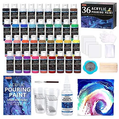 Acrylic Pouring Paint,  Set of 36 Bottles (2 oz/60ml) Pre-Mixed High-Flow