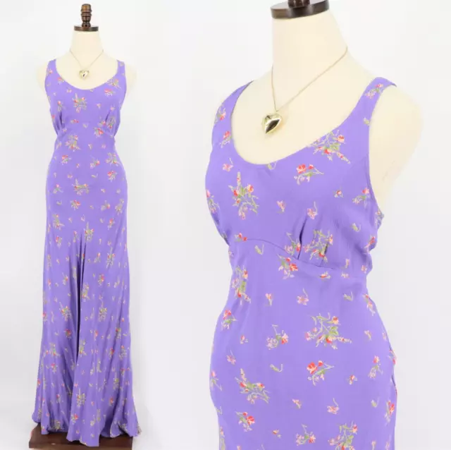 Rare Vintage 90s Betsey Johnson Purple Floral Maxi Summer Dress Size 12