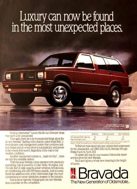 1991 Olds Bravada Suv—Vintage Oldsmobile Magazine Advertisement—Print Ad