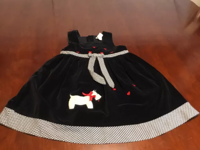 Samantha Says Girl 6 Dress Jumper Black Check Red Hearts Velvet Scottie Dog