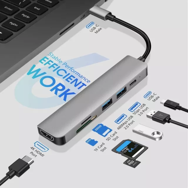 USB C Hub 7 in 1 Adapter HDMI 4K USB 3.0 Micro SD für TV Macbook Laptop Samsung