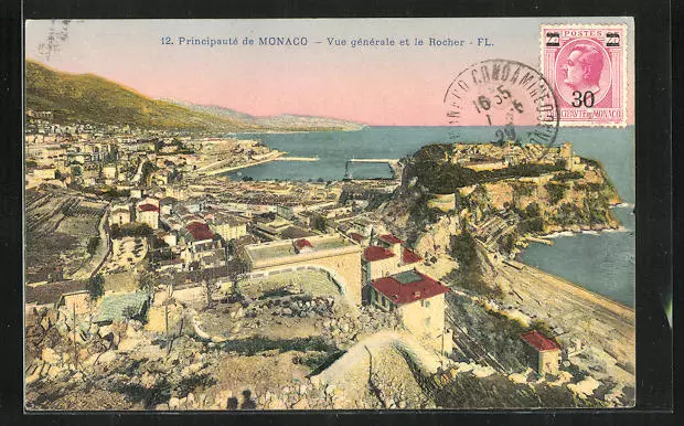 CPA Monaco, Vue generale et le Rocher, vue de das Mittelmeer 1929