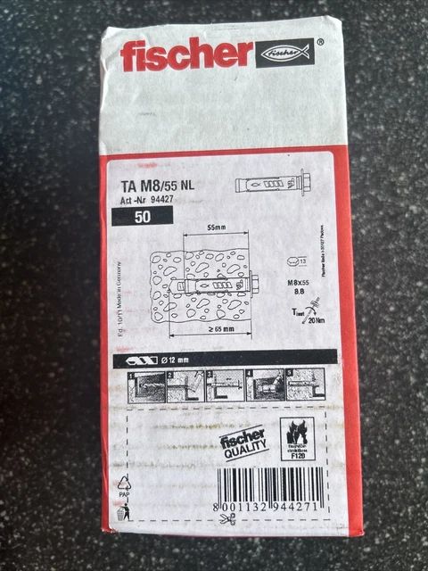 Fischer 50 Stück 94427 Hülsenanker TA M8/55 NL Hohlplattendecken NEU OVP