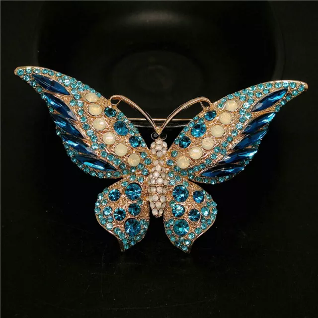Lovely Rhinestone Blue Butterfly Crystal Betsey Johnson Charm Brooch Pin
