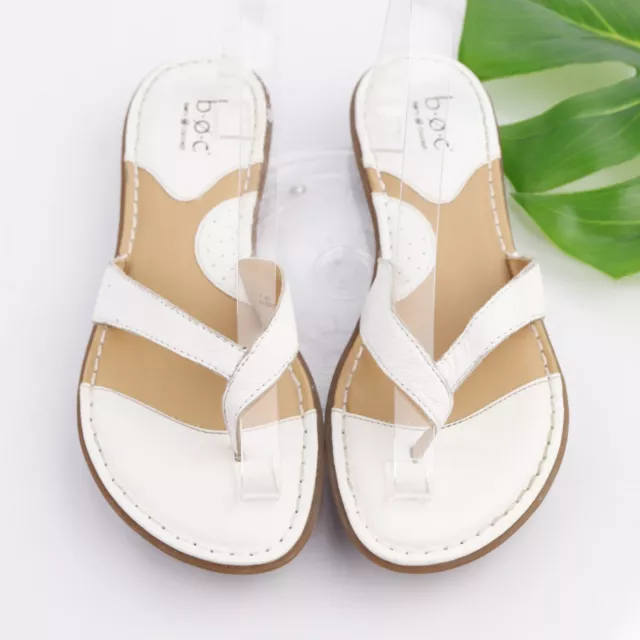 Born Women's Sandal Size 9 White Leather Thong Flip Flop Slide Comfy Bridal 2