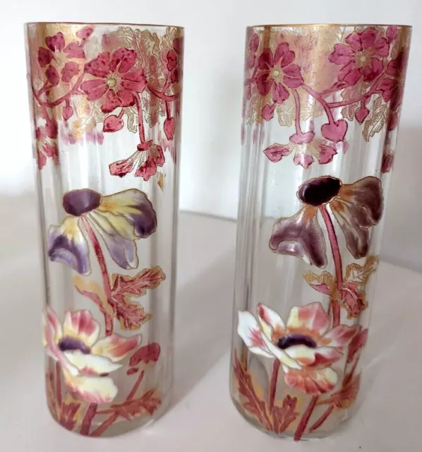 Legras Vases Glass Enamelled Montjoye Pair Of Vases