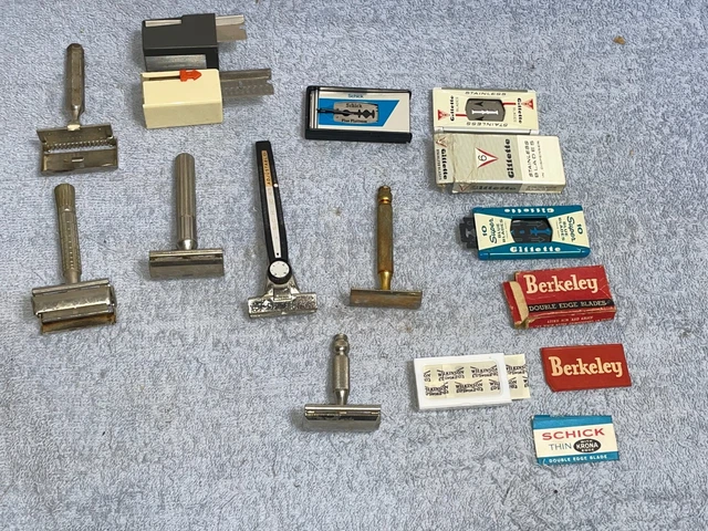 Lot vintage Safety Razor GILLETTE F1 Flare TTO L2 GEM Schick Adjustable BLADES