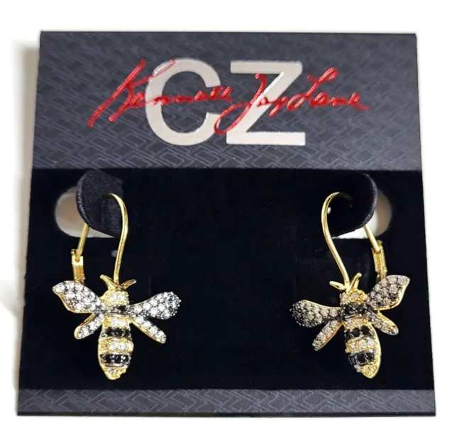 CZ by Kenneth Jay Lane Cubic Zirconia Bumble Bee Drop Earrings Crystal Pave NWT