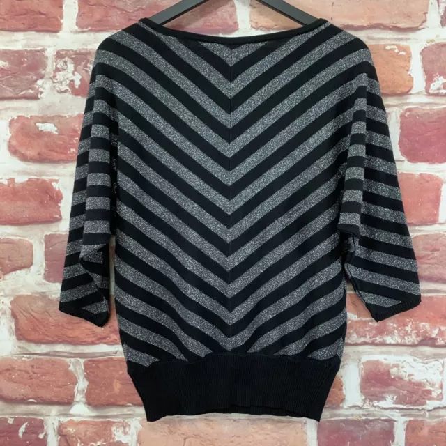 Joan Vass Sweater Womens Small Black Silver Metallic Striped Pullover 3
