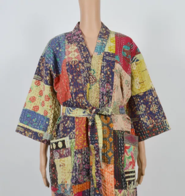 Vintage Assorted Patch Kantha Handmade Cotton Quilted Jacket Short Coat Indian