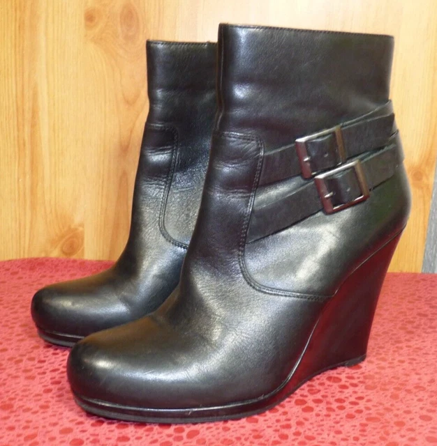 DKNY CLASSIC BLACK Leather 4" Wedged Round Toe High Heel Ankle Boots Uk 5 Eu 38 £24.99 PicClick UK
