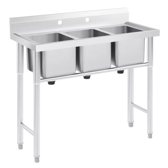 WILPREP Commercial Utility & Prep Sink Stainless Steel 3 Compartment Backsplash