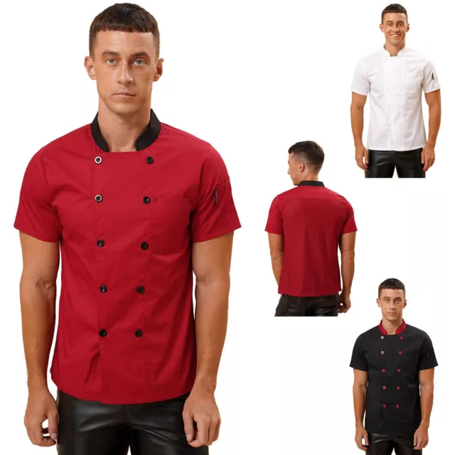 Homme Femme Chef Manteau Manche Courte Cuisine Veste Restaurant Uniforme Hauts