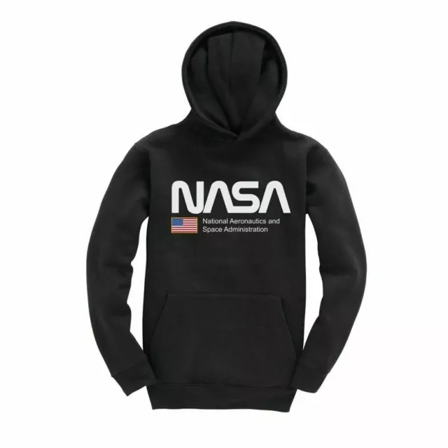NASA Boys Hoodie National Aeronautics Pullover Jumper Black Official