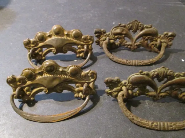 Lot of 4 Vintage Brass and Steel Drawer Pulls