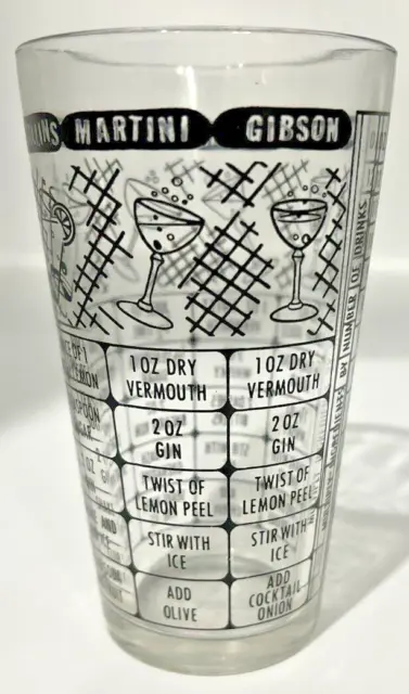 VTG 50s/60s Irvinware Cocktail Graphics Drink Recipe Glass Shaker Barware USA