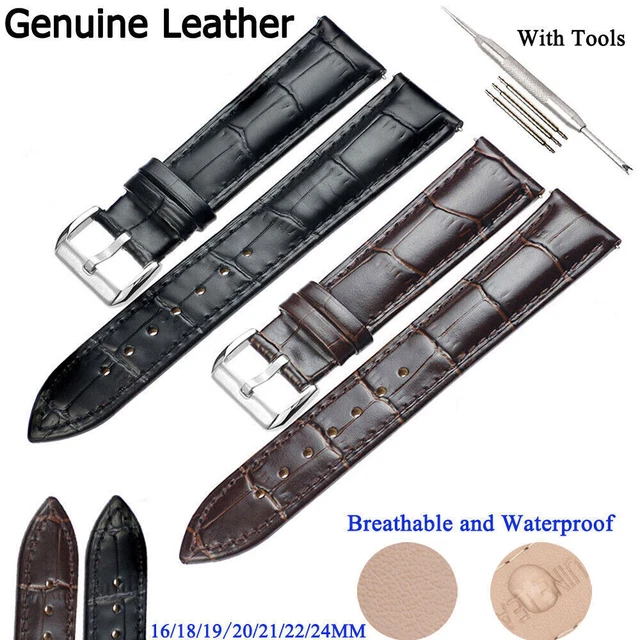 Mens Genuine Leather Watch Strap Black Wristwatch Belt Band 16 18 19 20 22mm US